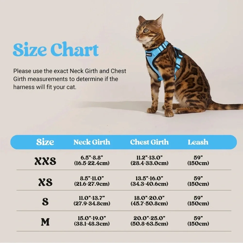 Rabbitgoo blue & black cat harness & leash, size medium, NIB.